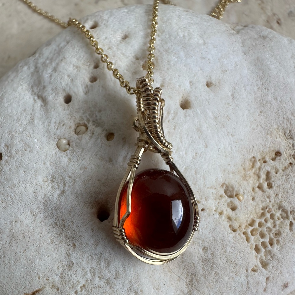 14k Gold filled Collectors Cinnamon Hessonite Garnet necklace with 18 inch chain